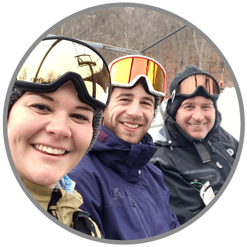 Dr. Stephen Tigani, Dr. Elise Tigani Endres, and Dr. Eric Endres skiing together