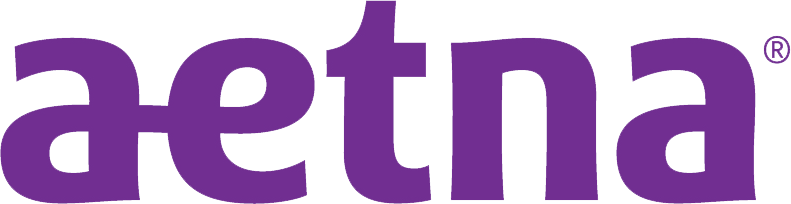 Logo of Aetna, featuring the word 'aetna' in bold, purple, lowercase letters with a registered trademark symbol.