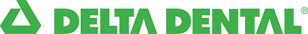 Logo for Delta Dental featuring a green triangle followed by 'DELTA DENTAL' in bold, green capital letters with a registered trademark symbol.