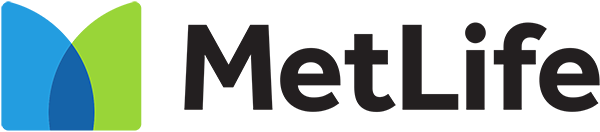 MetLife logo featuring a stylized 'M' with overlapping blue and green shapes, followed by the text 'MetLife' in bold, black letters.